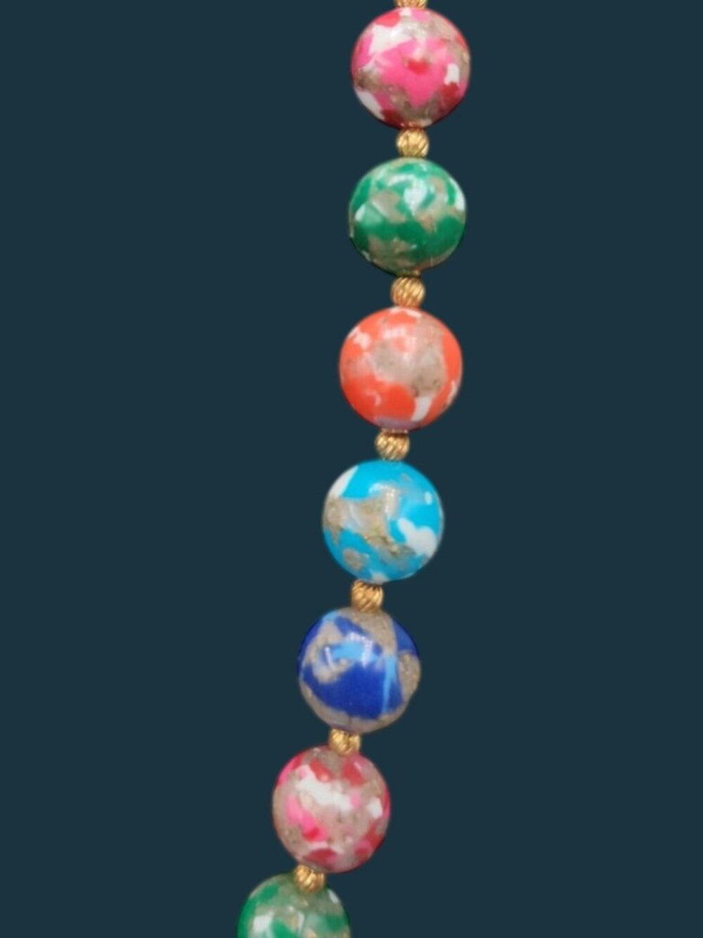 Vintage Murano Glass Bead Necklace Multicolor Mosaic Aventurine 11.5mm Beads 24" - Picture 4 of 9